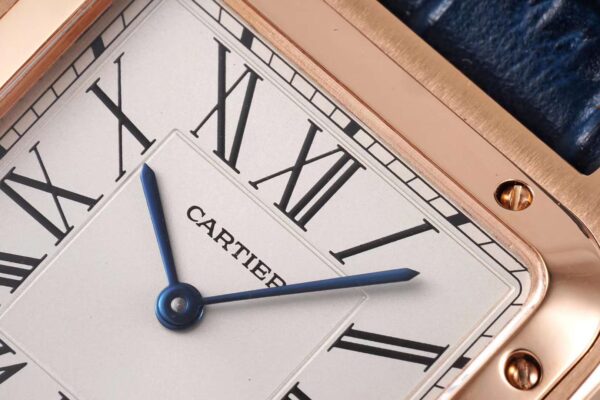 Santos-Dumont White Dial in Rose Gold on Blue Leather Strap - Image 4