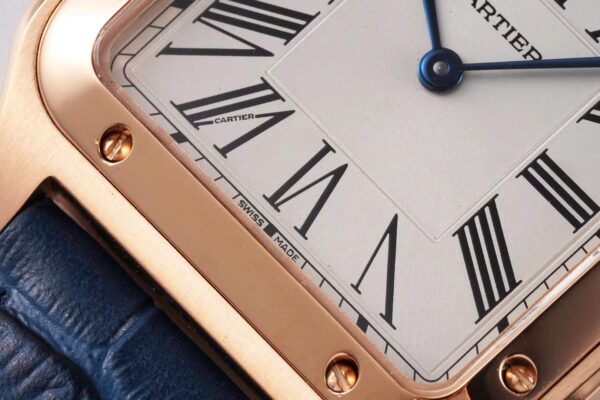 Santos-Dumont White Dial in Rose Gold on Blue Leather Strap - Image 3