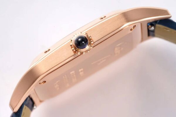 Santos-Dumont White Dial in Rose Gold on Blue Leather Strap - Image 9