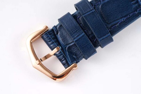 Santos-Dumont White Dial in Rose Gold on Blue Leather Strap - Image 6
