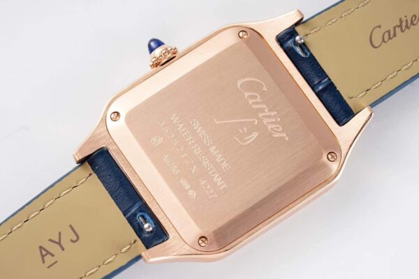 Santos-Dumont White Dial in Rose Gold on Blue Leather Strap - Image 7
