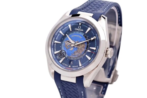 Seamaster Aqua Terra Worldtimer Master Chrononometer Blue Dial on Blue Rubber Strap - Image 2