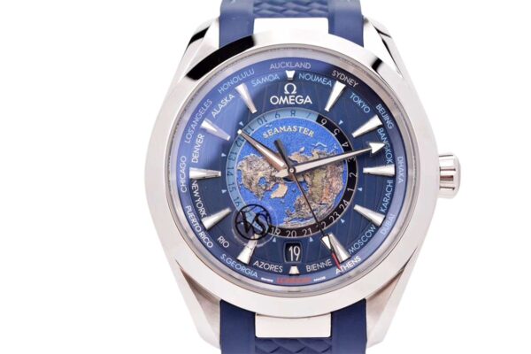 Seamaster Aqua Terra Worldtimer Master Chrononometer Blue Dial on Blue Rubber Strap - Image 5