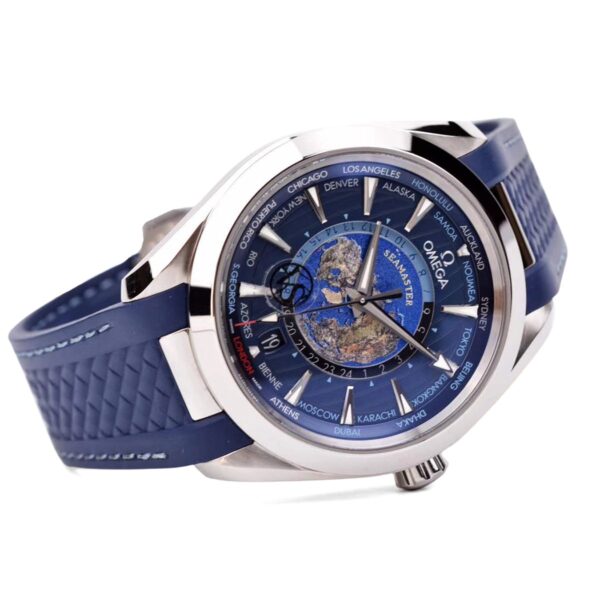 Seamaster Aqua Terra Worldtimer Master Chrononometer Blue Dial on Blue Rubber Strap - Image 6
