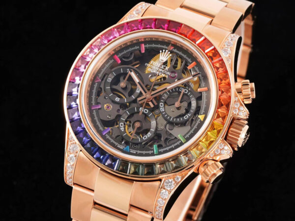 Blaken Daytona Skeleton Dial with Rainbow Diamond Bezel in Rose Gold - Image 2