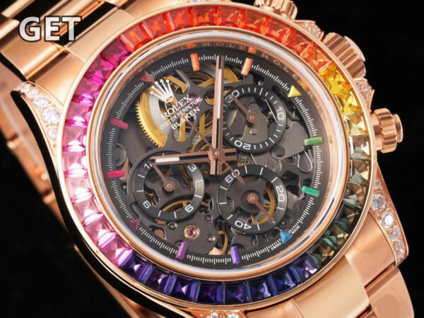 Blaken Daytona Skeleton Dial with Rainbow Diamond Bezel in Rose Gold - Image 3