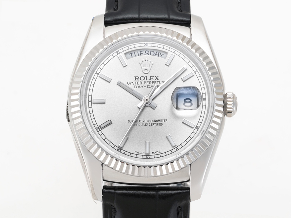 Day-Date 40 Silver Dial in White Gold on Leather Strap - Image 4