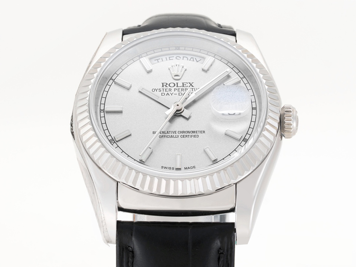 Day-Date 40 Silver Dial in White Gold on Leather Strap - Image 5