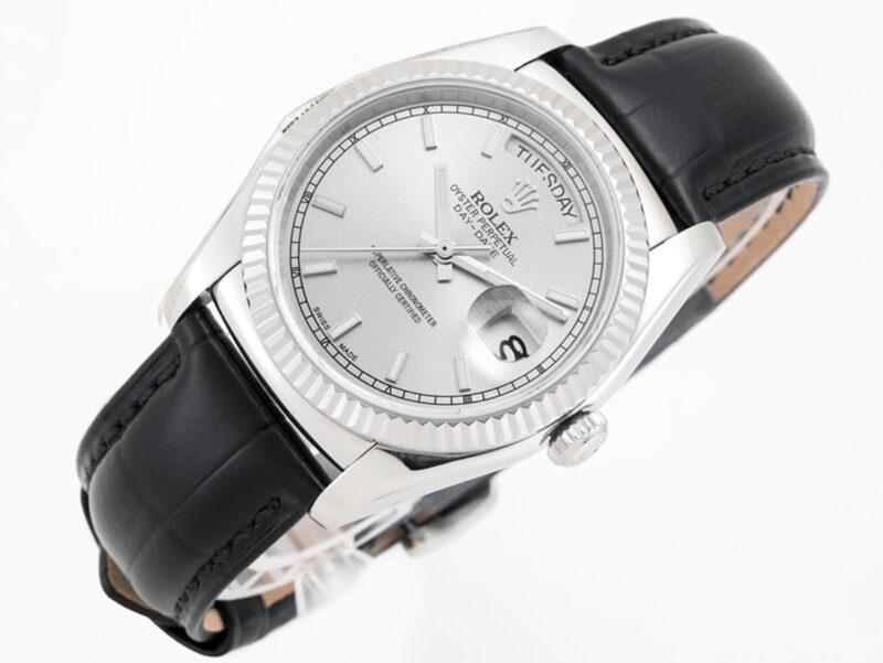 Day-Date 40 Silver Dial in White Gold on Leather Strap - Image 3