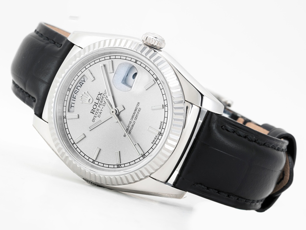 Day-Date 40 Silver Dial in White Gold on Leather Strap - Image 2