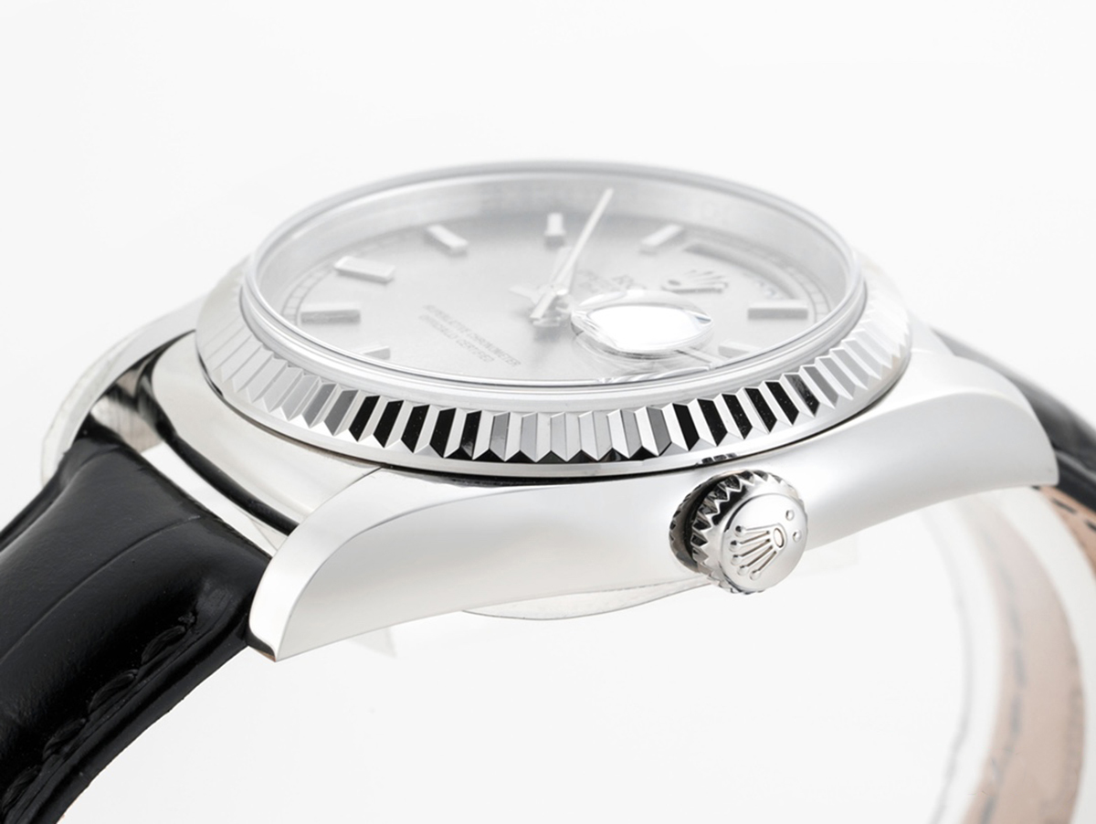 Day-Date 40 Silver Dial in White Gold on Leather Strap - Image 6