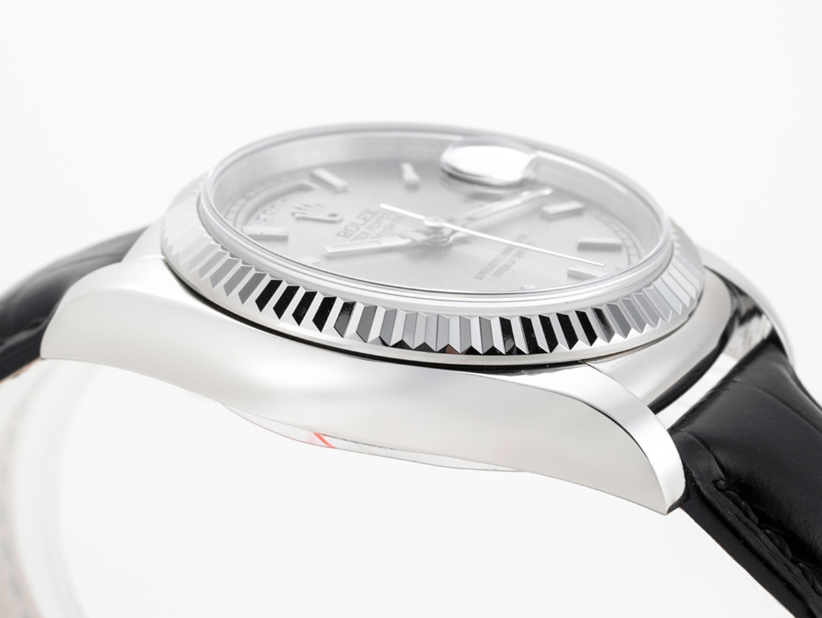 Day-Date 40 Silver Dial in White Gold on Leather Strap - Image 7