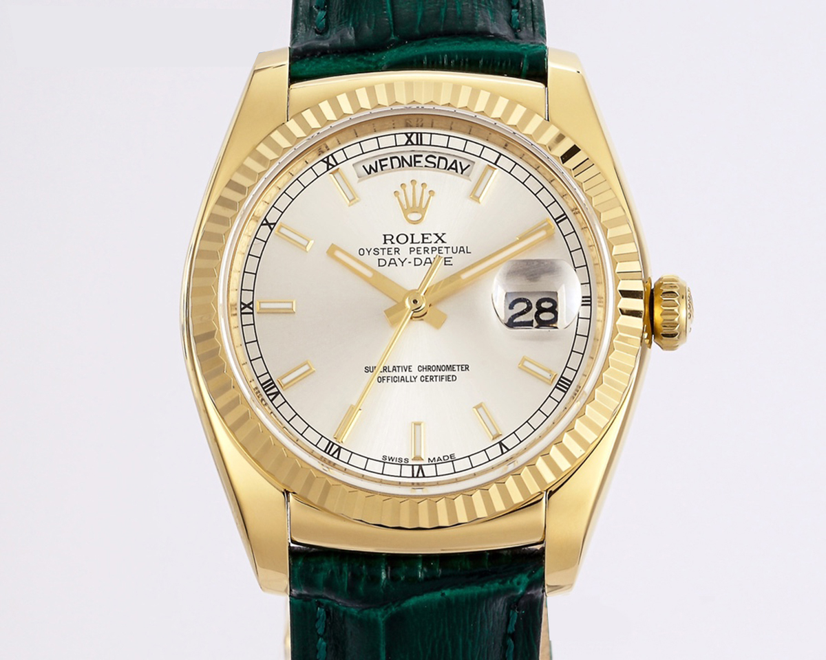 Day-Date 40 Green Dial in Yellow Gold on Leather Strap - Image 4