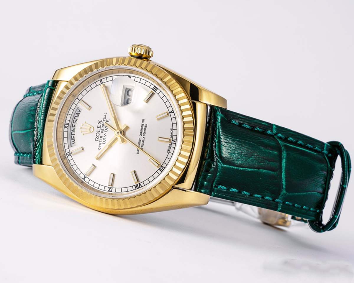 Day-Date 40 Green Dial in Yellow Gold on Leather Strap - Image 2