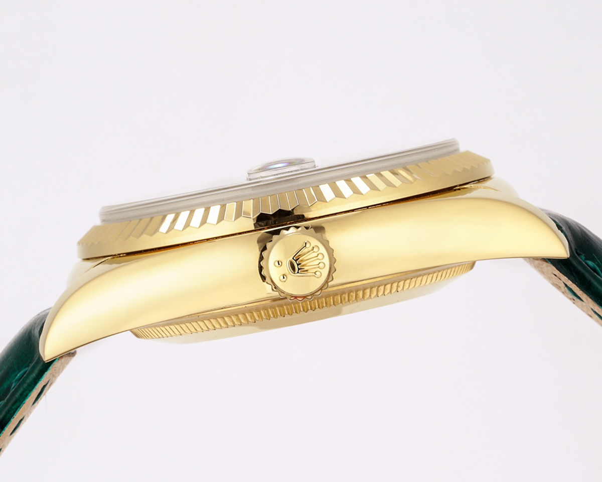 Day-Date 40 Green Dial in Yellow Gold on Leather Strap - Image 6