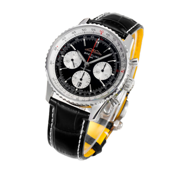 Navitimer B01 Chronograph 43 Black Dial in Steel on Leather Strap Ref. AB0138211B1P1 - Image 2