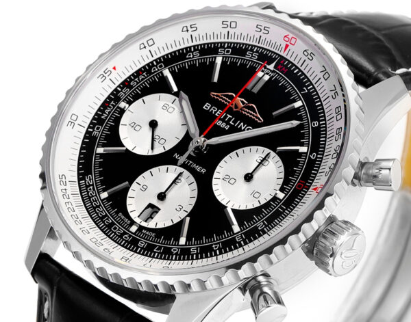 Navitimer B01 Chronograph 43 Black Dial in Steel on Leather Strap Ref. AB0138211B1P1 - Image 3