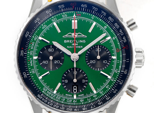 Navitimer B01 Chronograph 43 Dark Green Dial in Steel on Leather Strap - Image 7