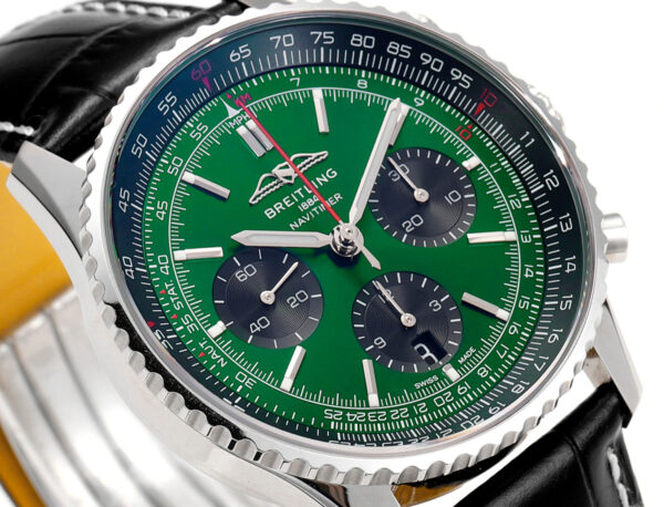 Navitimer B01 Chronograph 43 Dark Green Dial in Steel on Leather Strap - Image 5