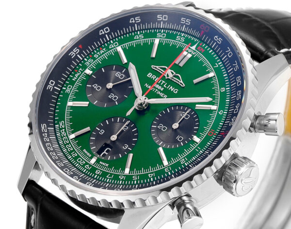 Navitimer B01 Chronograph 43 Dark Green Dial in Steel on Leather Strap - Image 3
