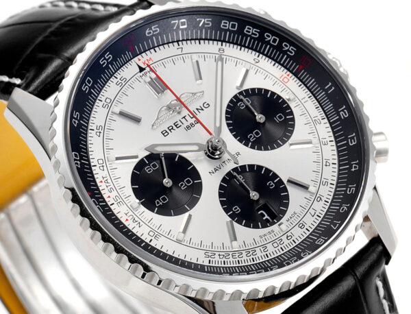Navitimer B01 Chronograph 43 Silver Dial in Steel on Leather Strap Ref. AB0138241G1P1 - Image 4