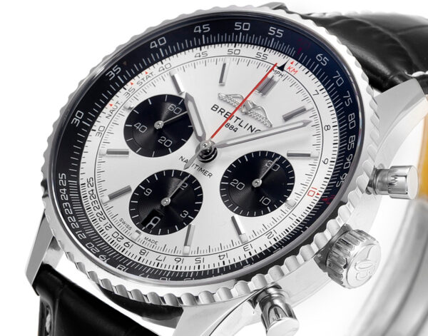 Navitimer B01 Chronograph 43 Silver Dial in Steel on Leather Strap Ref. AB0138241G1P1 - Image 3